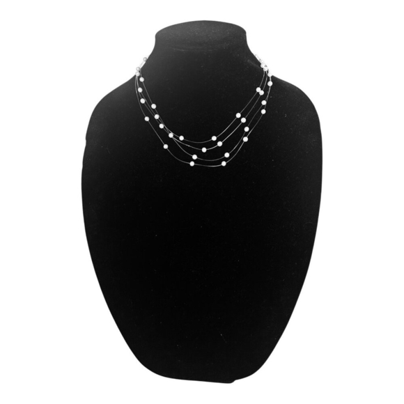 Diamond Boutique Multi Strand Floating Pearl Illusion Necklace 17" NIB - Picture 1 of 4